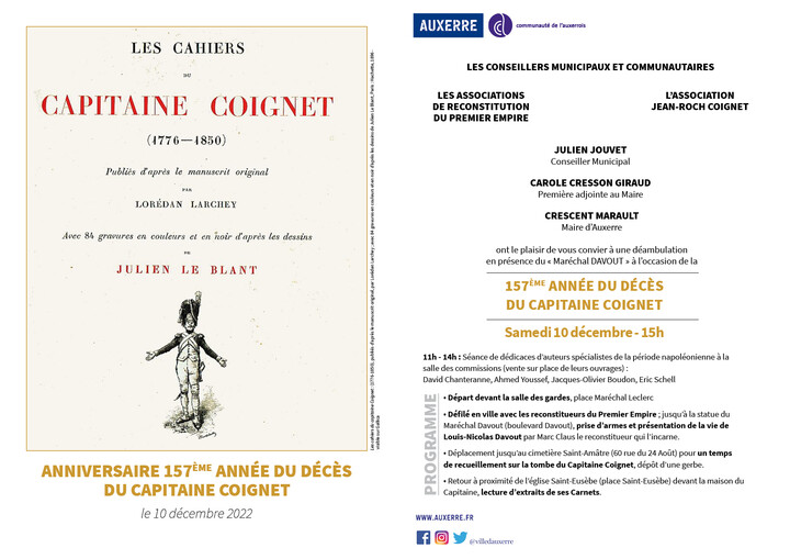 Invitation 157eme anniversaire mort Coignet